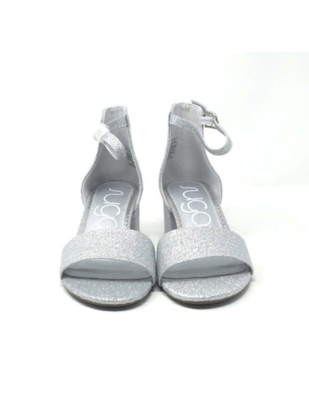 Sugar Noelle Silver Glitter Ankle Strap Block Heel Sandals Size 6M - Picture 3 of 11